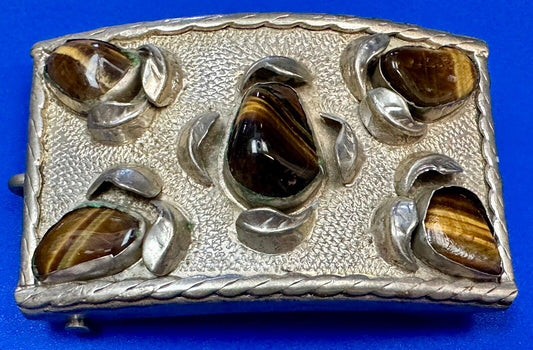 Tigerseye Gemstone Handmade Southwest Southwestern Vintage Alpaca Belt Buckle