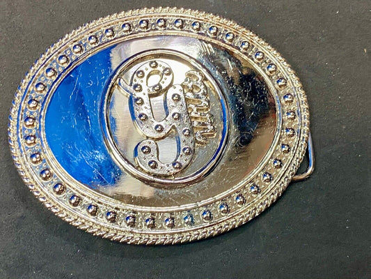 4" silver color letter monogram initial G studded mirrored belt buckle 