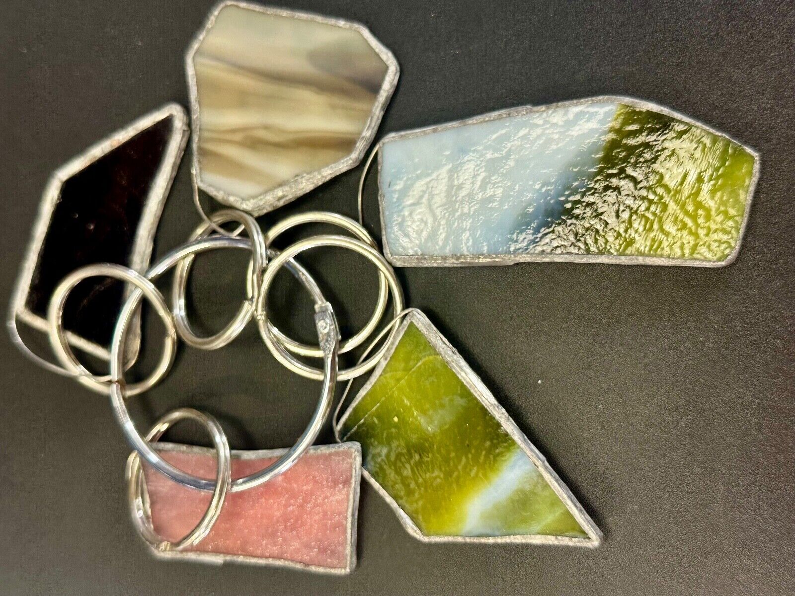 Unique Stained Glass State Shapes  (5) Lot Artisan Keychain - Key Ring Chain