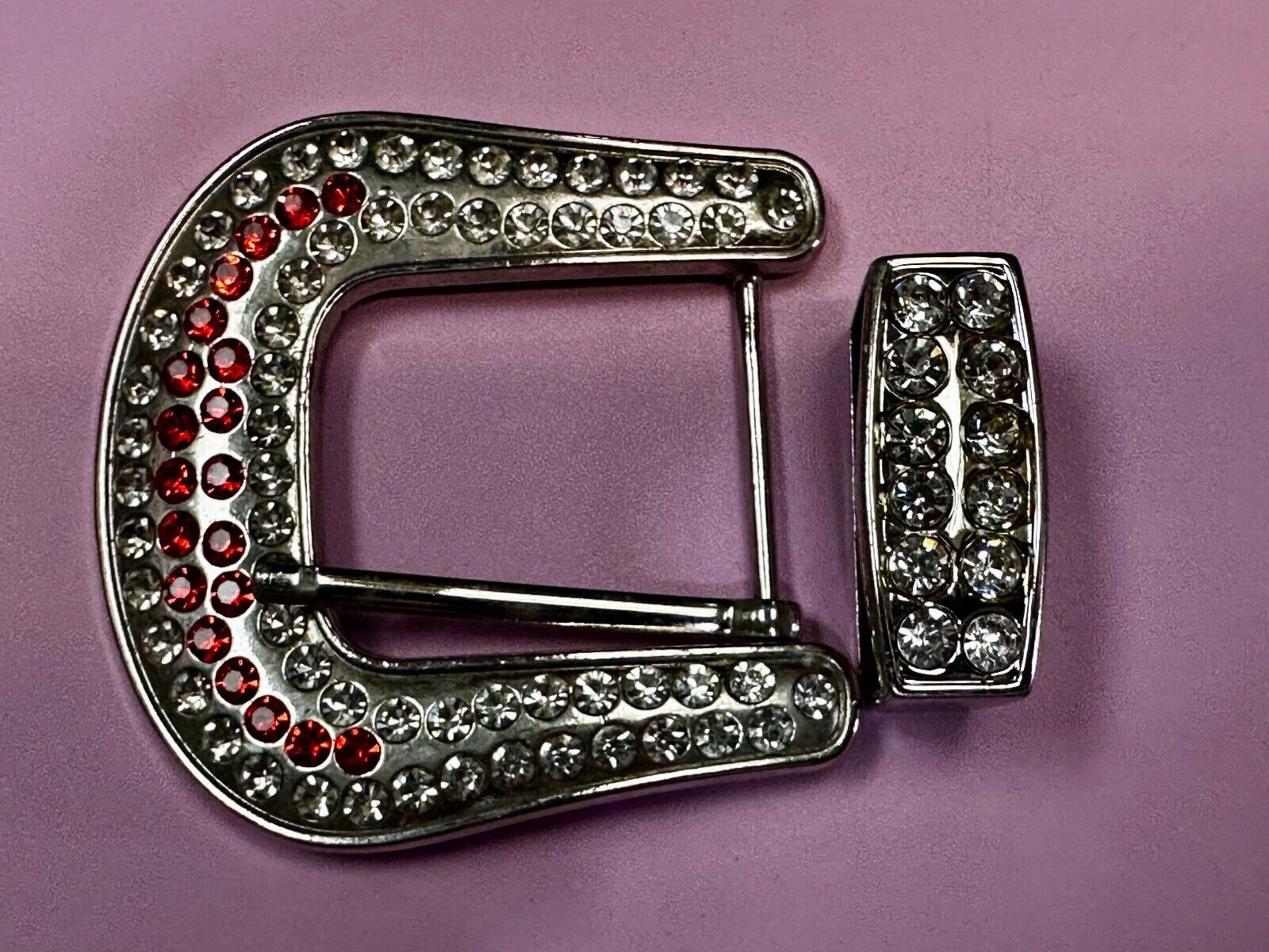 Two Piece Ranger Silver Tone Rhinestone Covered Belt Buckle Set  - with Keeper