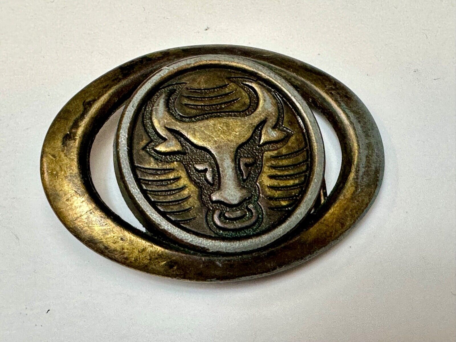 Vintage Bull Skull Diablo LONGHORN cow steer western oval belt buckle