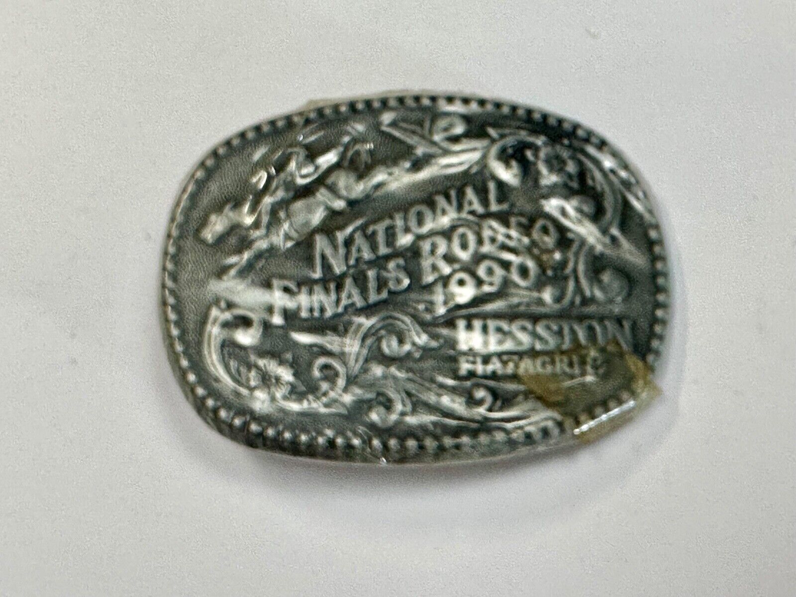 1990 Youth Size Hesston National Finals Rodeo Bull Riding Cowboys belt buckle