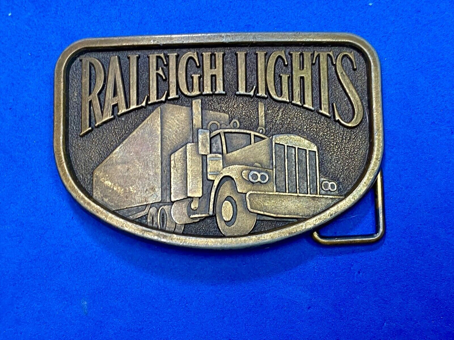 1970S Vintage Raleigh Lights Cigarettes Tobacco Semi Truck Trucker Belt Buckle