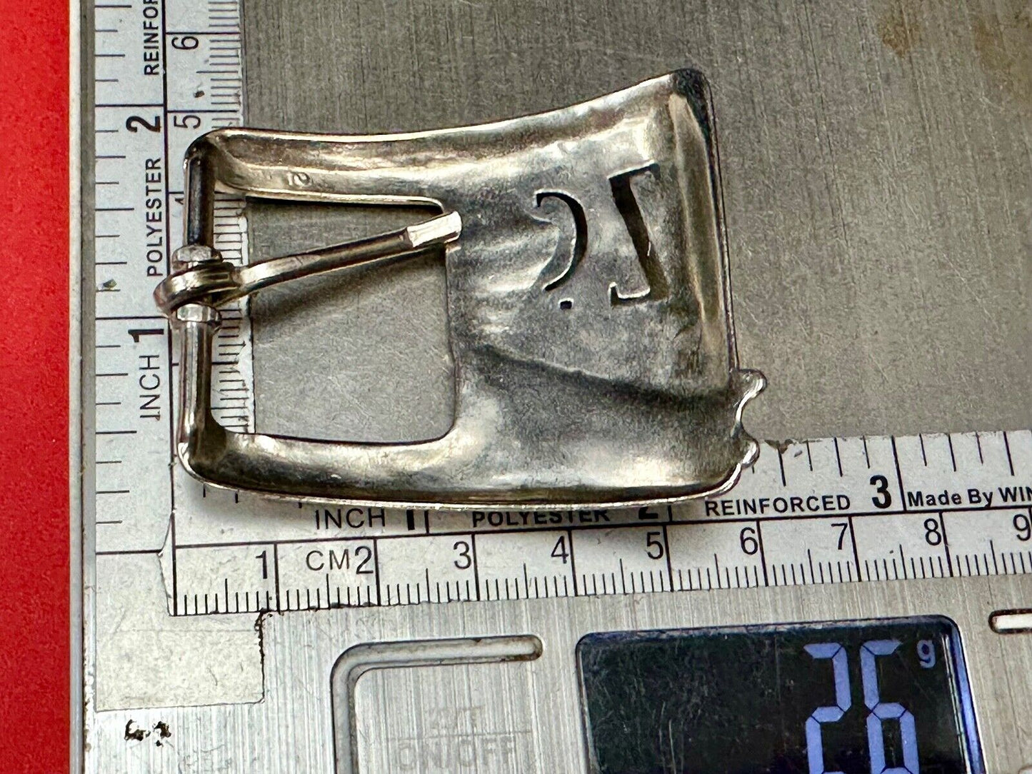 Vintage Letters Initials SZ silver tone cutout belt buckle