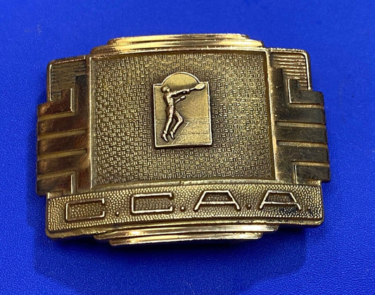 Vintage 1950 CCAA Tennis Award Trophy - Invisible brand, USA made belt buckle