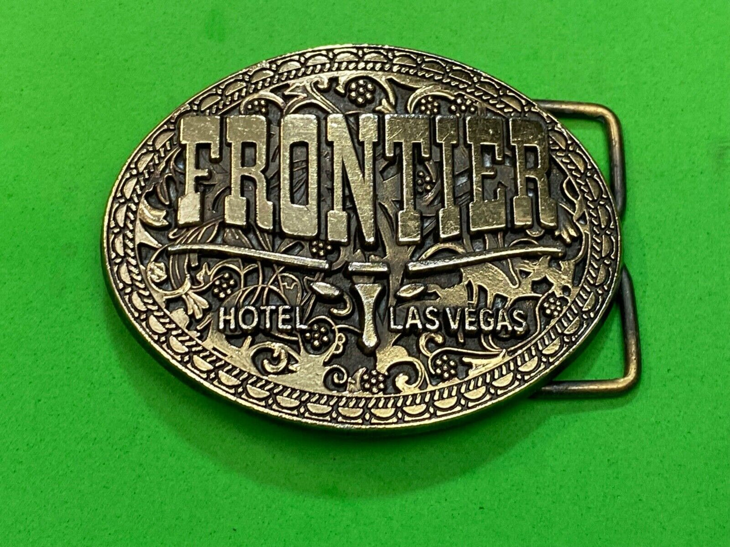 Vintage Frontier Hotel Old Las Vegas Belt Buckle Casino Nevada Western Longhorn