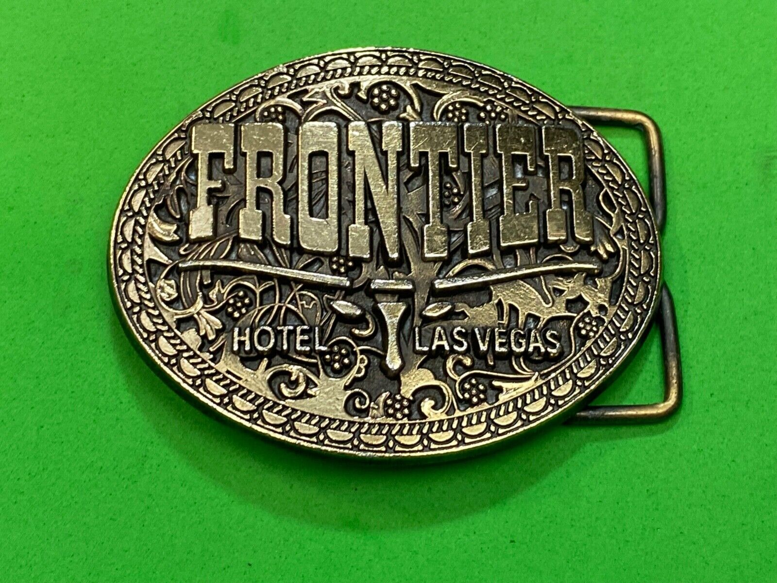 Vintage Frontier Hotel Old Las Vegas Belt Buckle Casino Nevada Western Longhorn
