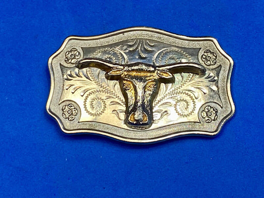 The Texas Longhorn - Western rodeo cattle steer mixed color belt buckle