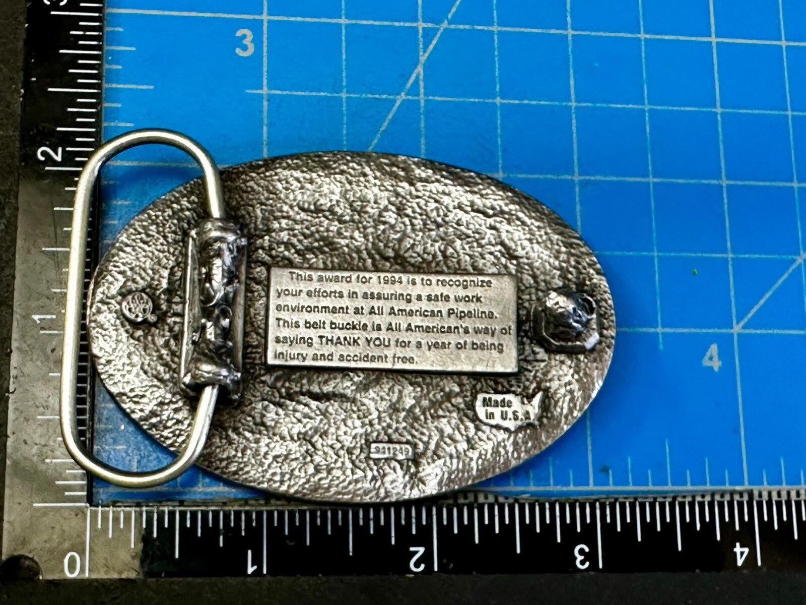 All American Pipeline Company Safety Award Worker Commemorative 1994 Belt Buckle