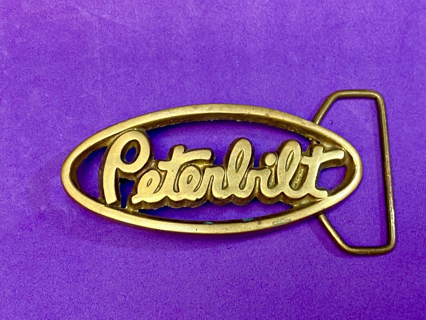VINTAGE 1970s **PETERBILT** TRUCK ADVERTISEMENT SOLID BRASS SPELLED OUT BUCKLE 