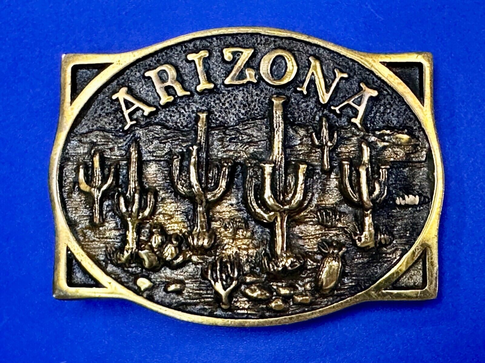 ARIZONA State Southwest Desert Cactus Solid Brass 1982 Heritage Mint Belt Buckle