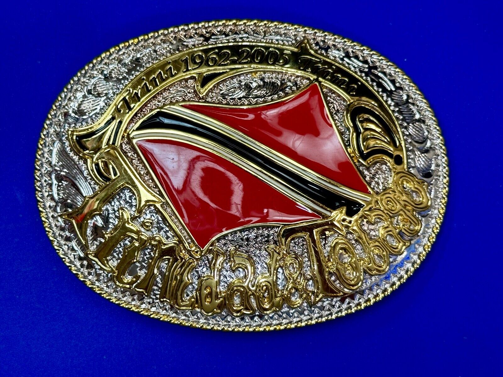 Trinidad & Tobago Flag Caribbean Country Gold Silver Red Patriotic Belt Buckle