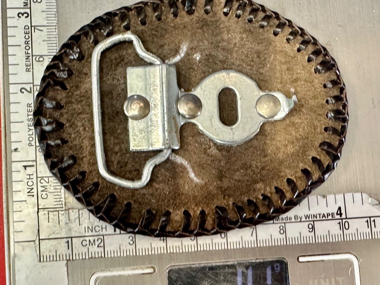 Aries Leather Oval Astrology Belt Buckle Vintage Hand Stitched Tooled Ram Horns