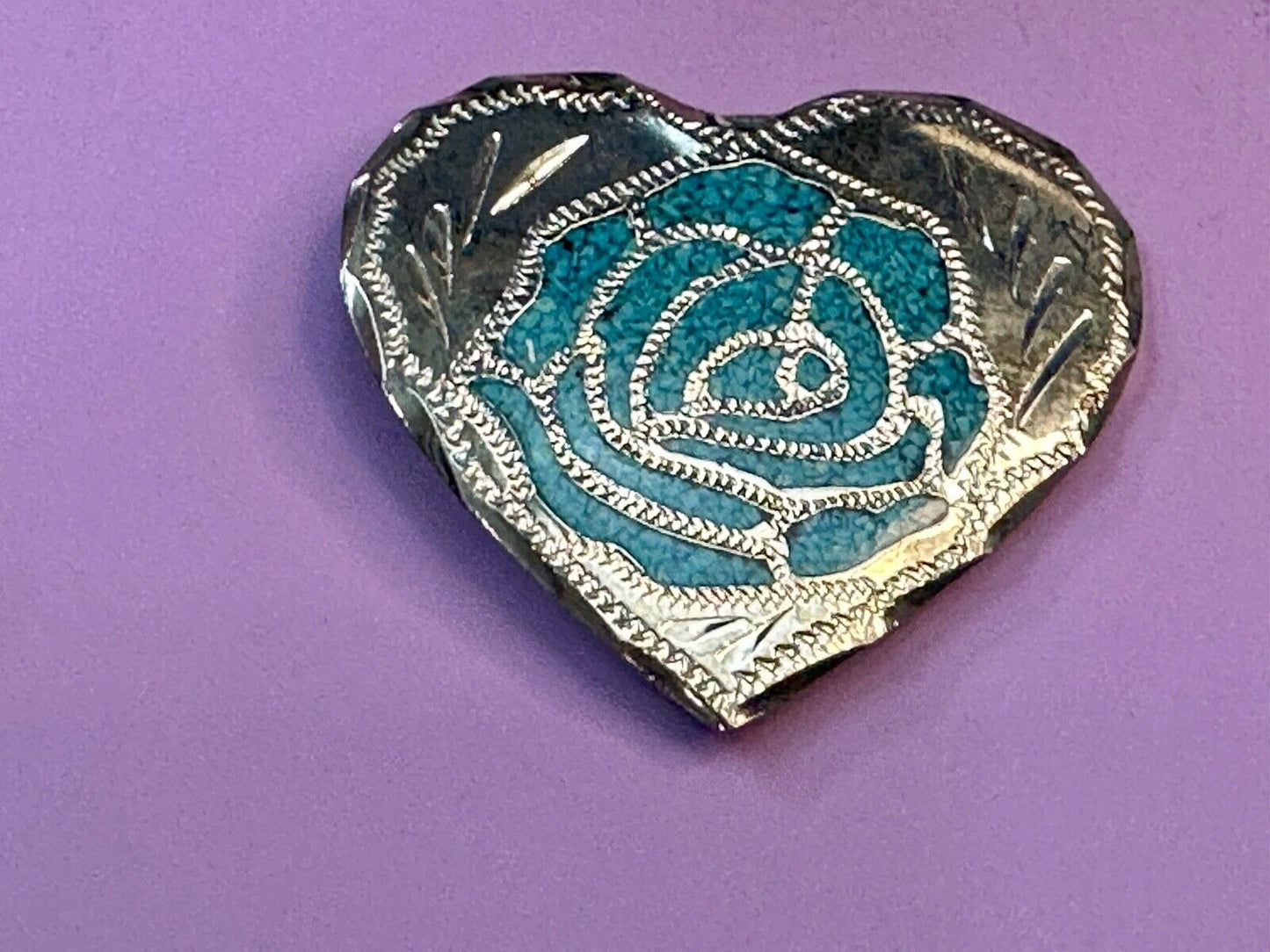 Turquoise inlaid rose flower to 3" wide heart shaped engraved swirl belt buckle