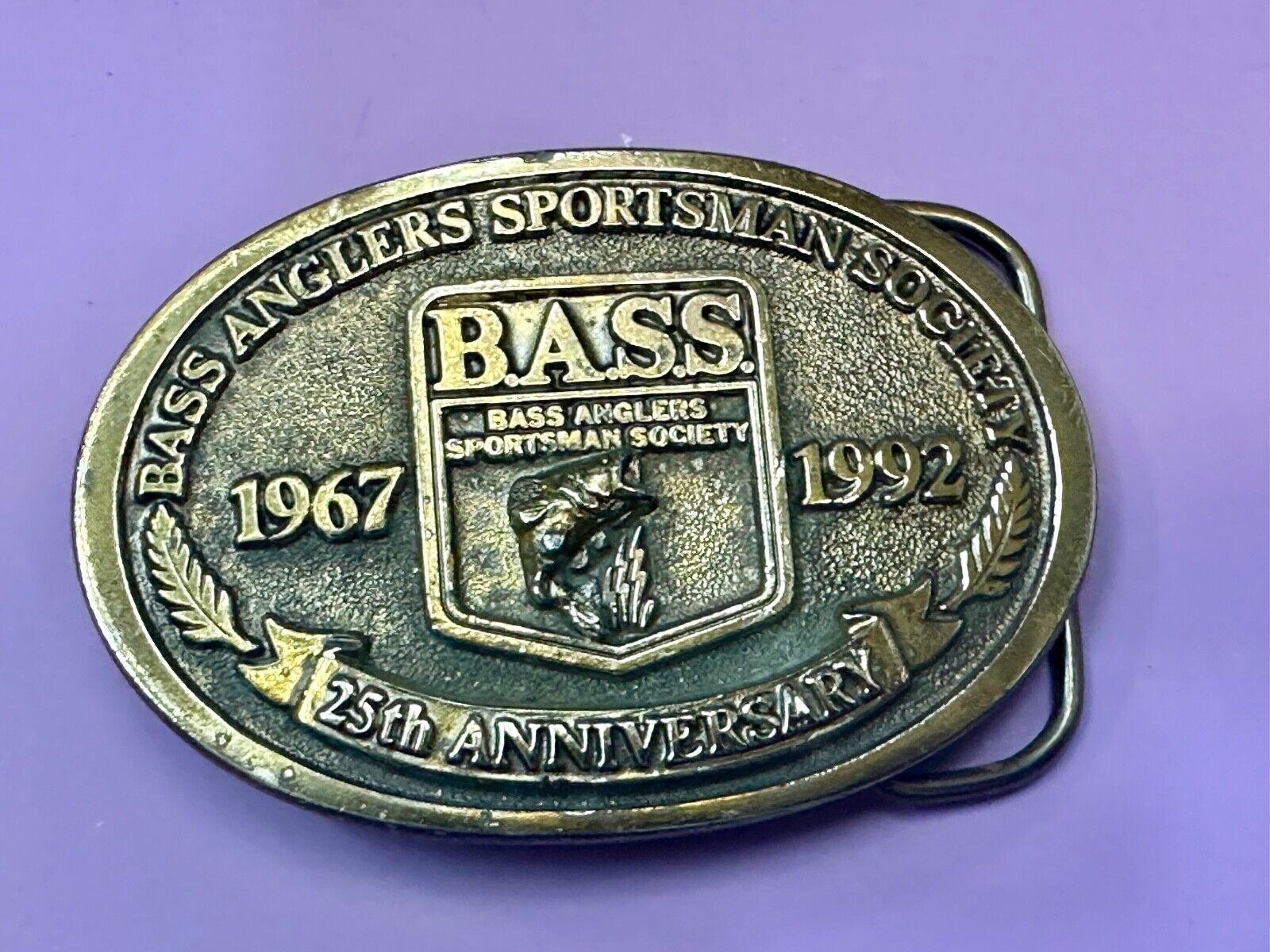 1992 BASS Bass Anglers Sportsman Society Fishing 25th Anniversary belt buckle