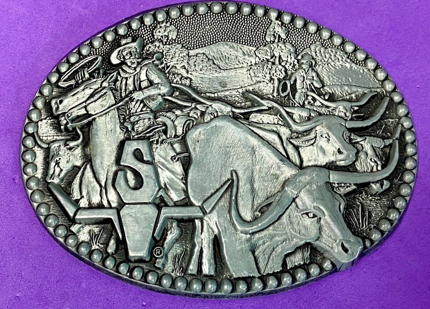 Adm Zee Series Belt Buckle Western Cowboy Roping Longhorn Rodeo Cattle 