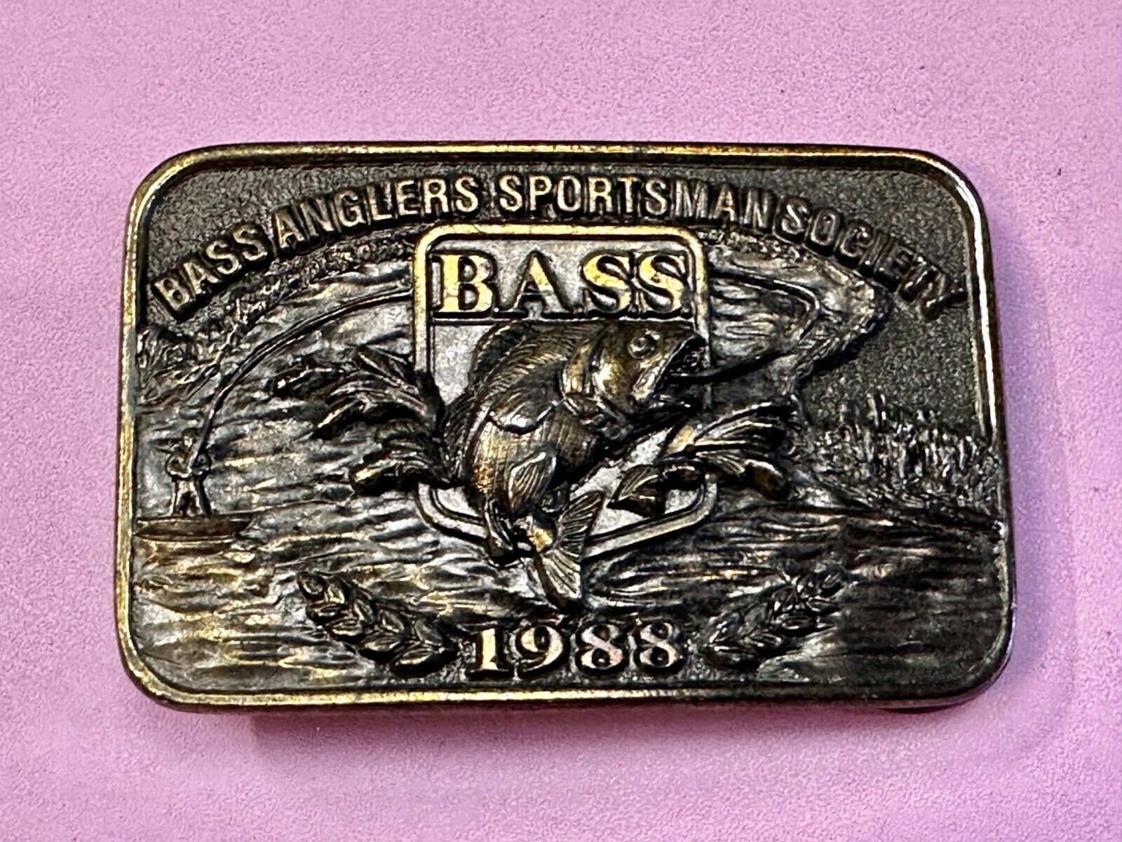 1988 Bass Anglers Sportsman Society Great American 3" Belt Buckle Co
