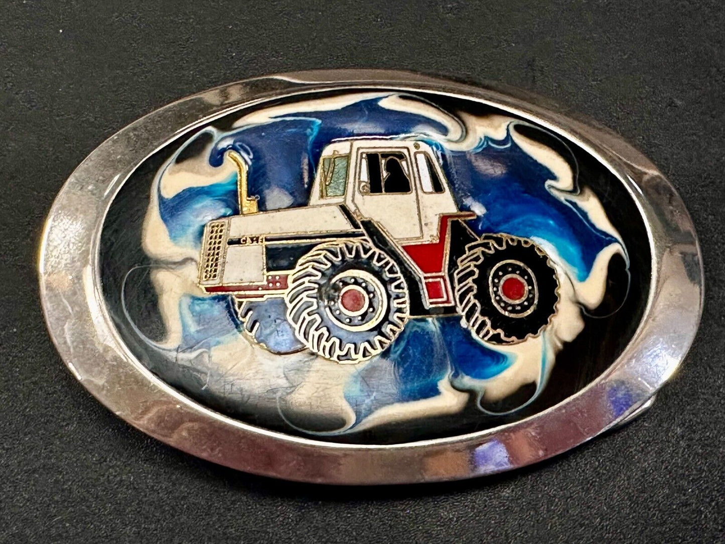 Traction King 4WD Tractor Agricultural Farming Silver Tone Oval Belt Buckle