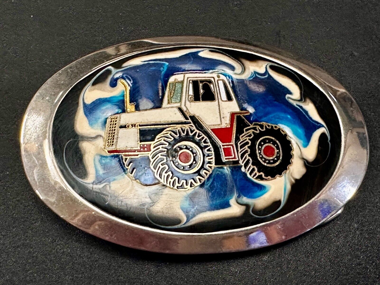 Traction King 4WD Tractor Agricultural Farming Silver Tone Oval Belt Buckle