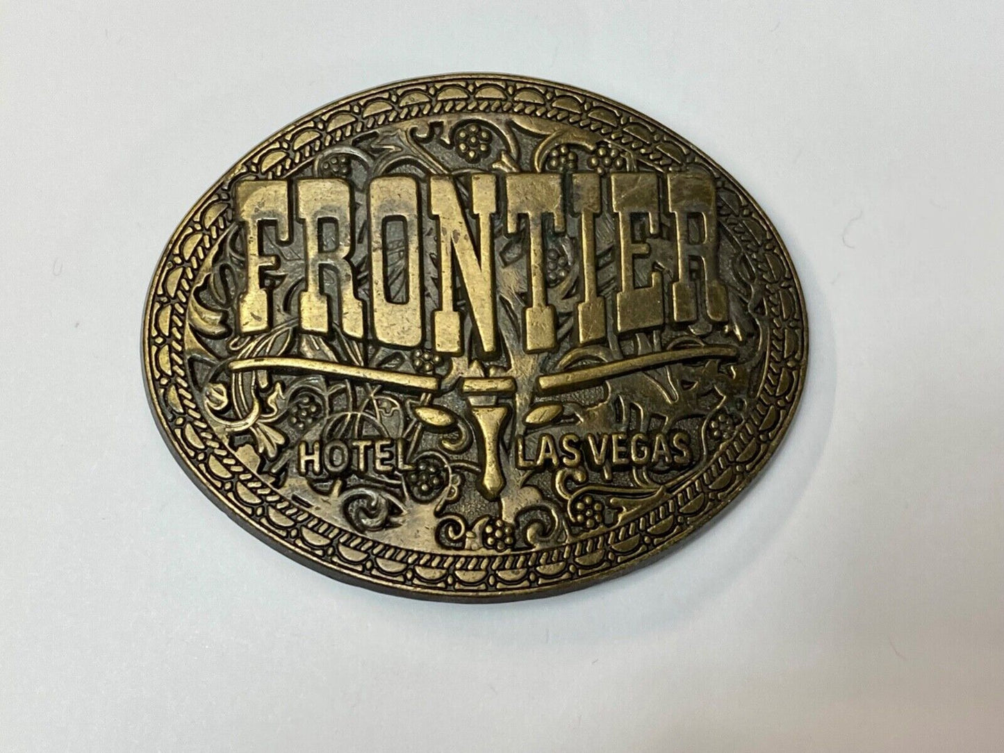 Vintage Frontier Hotel Old Las Vegas Belt Buckle Casino Nevada Western Longhorn