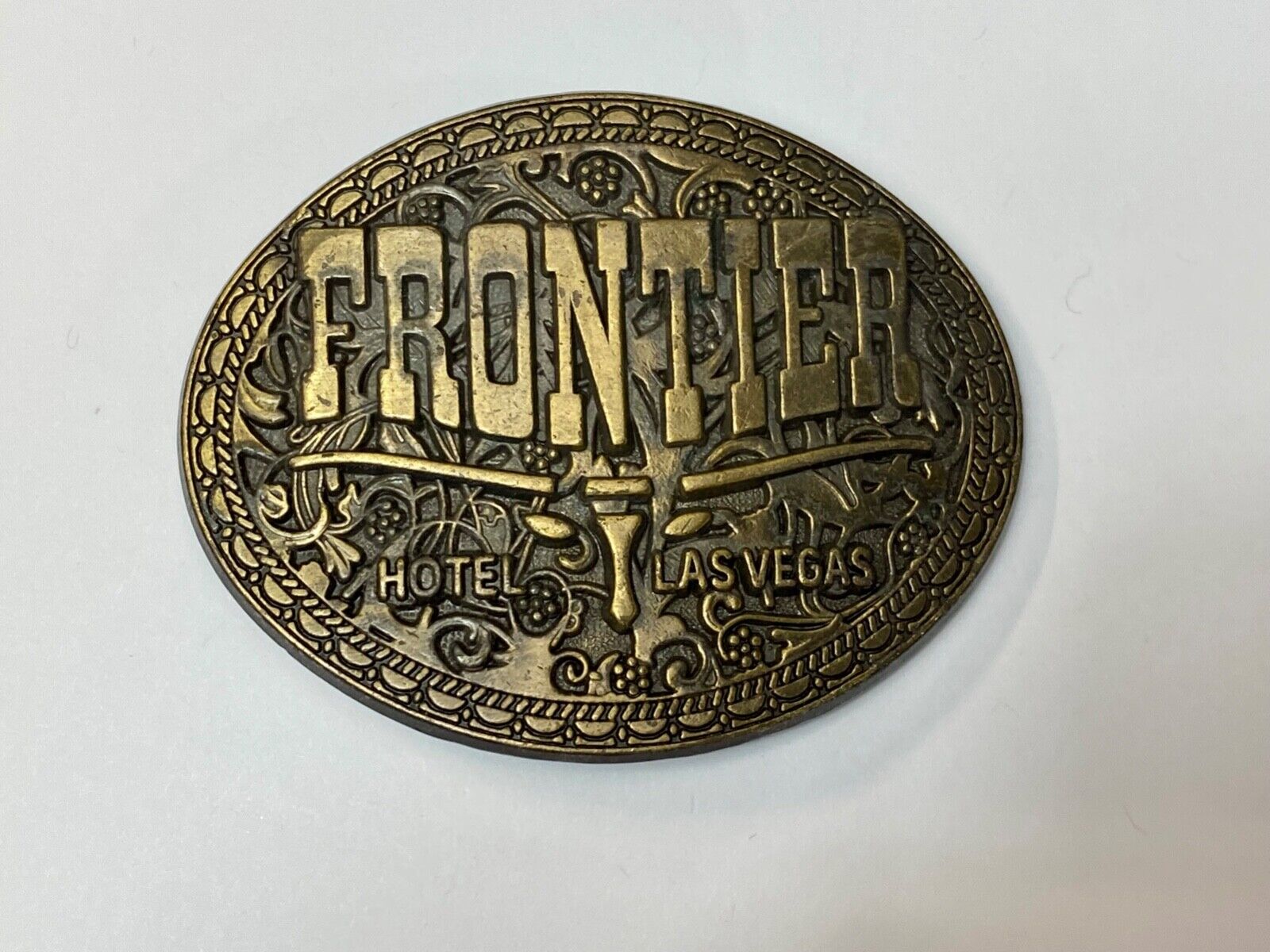 Vintage Frontier Hotel Old Las Vegas Belt Buckle Casino Nevada Western Longhorn
