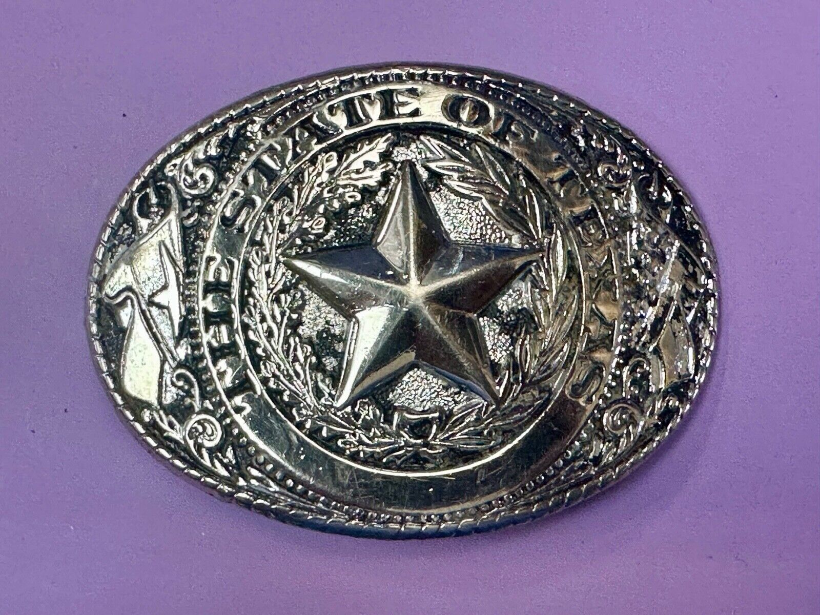 The Great State of Texas Star & Flag  Silver color USA made western belt buckle