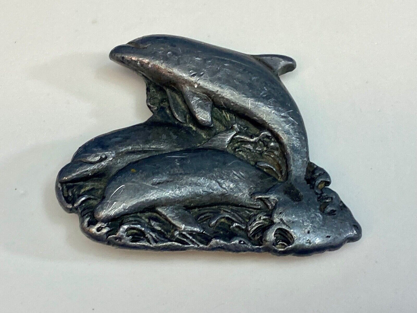 70'S Three Jumping Dolphin's In Ocean Cutout Belt Buckle By Bergamot H-L43