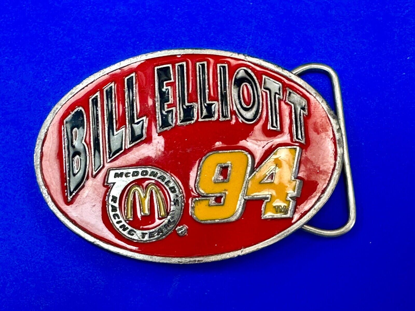 Bill Elliott #94 McDonald's car vintage Nascar race belt buckle N-28