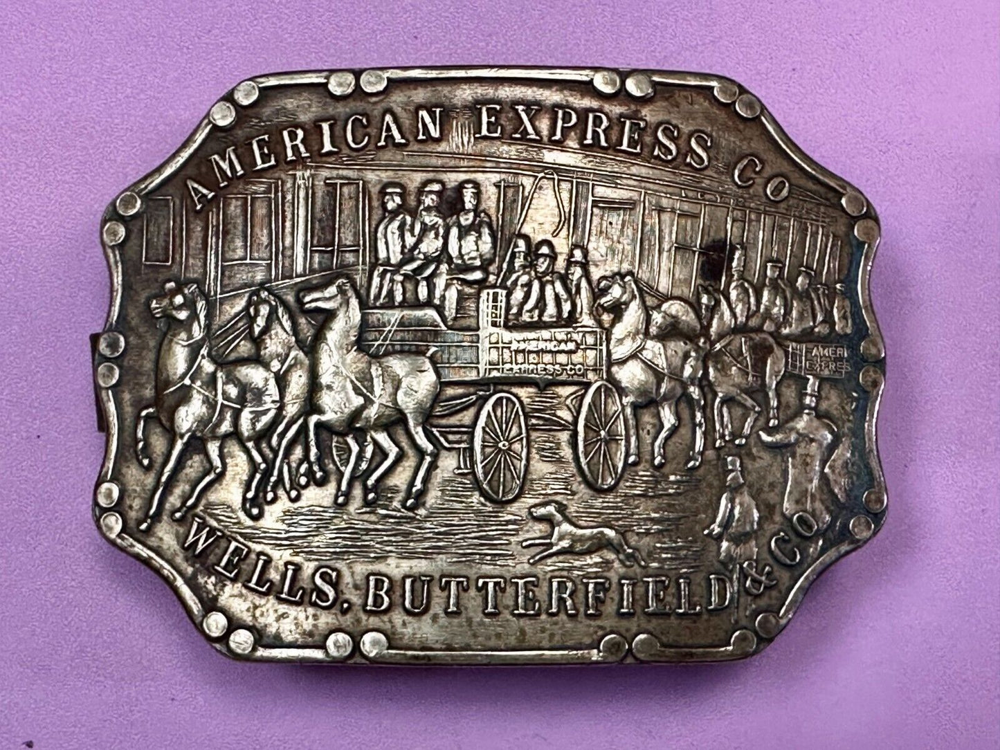 American Express Co Wells Butterfield Vintage Tiffany Rare Stone Belt Buckle
