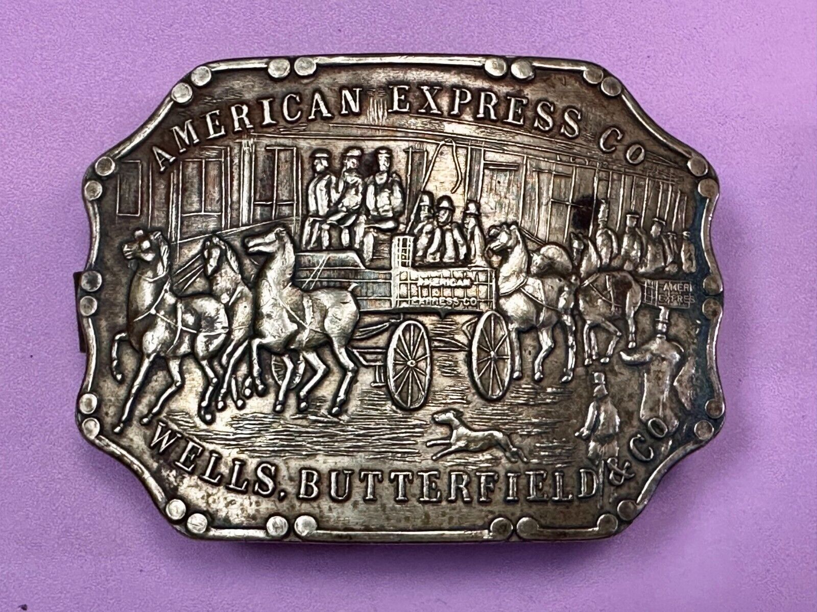 American Express Co Wells Butterfield Vintage Tiffany Rare Stone Belt Buckle