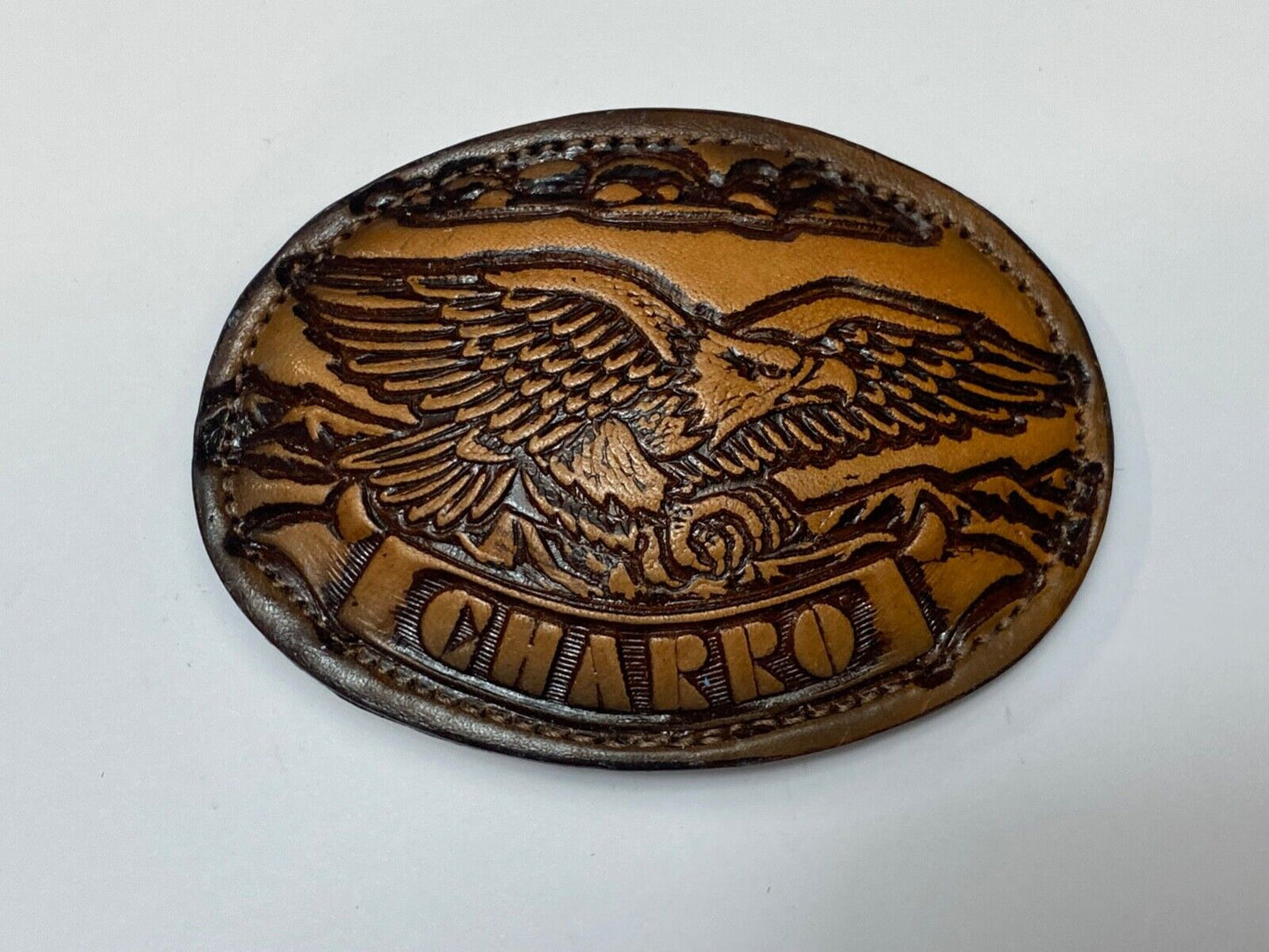 920 Charro - Hunting Eagle claws out - Vintage large oval leather belt buckle
