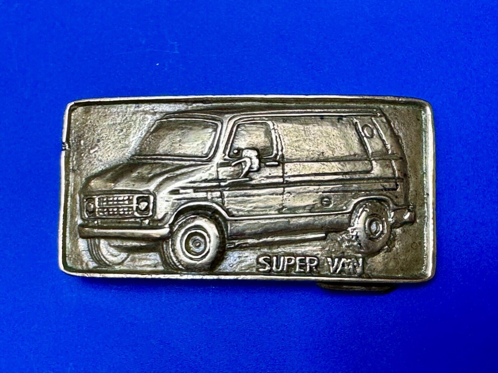 70s Super Van Solid Brass Belt Buckle Chevy Ford Hippy Style and Retro