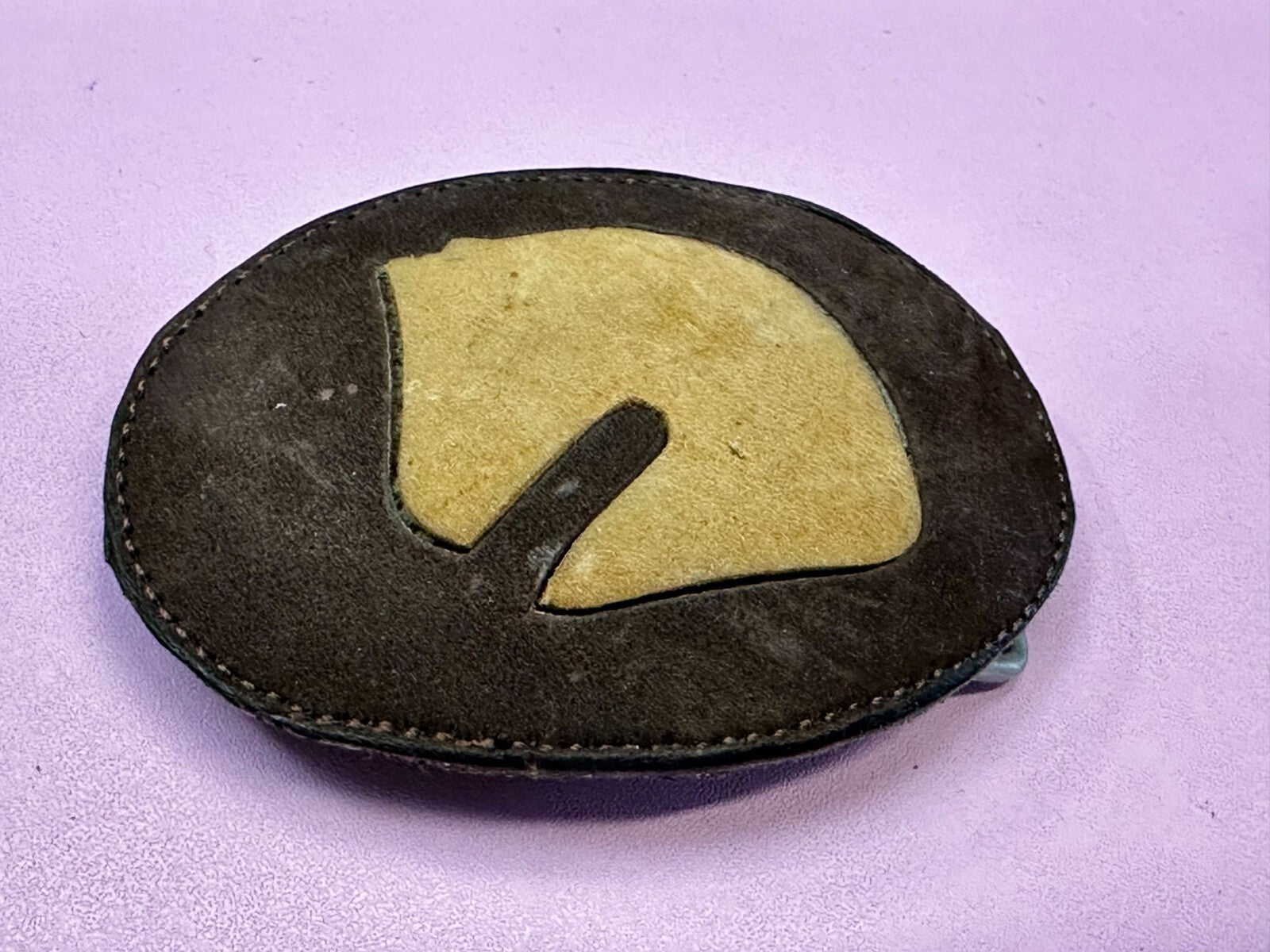 Abstract Horse Head - Brown Leather Stitched Vintage Belt Buckle