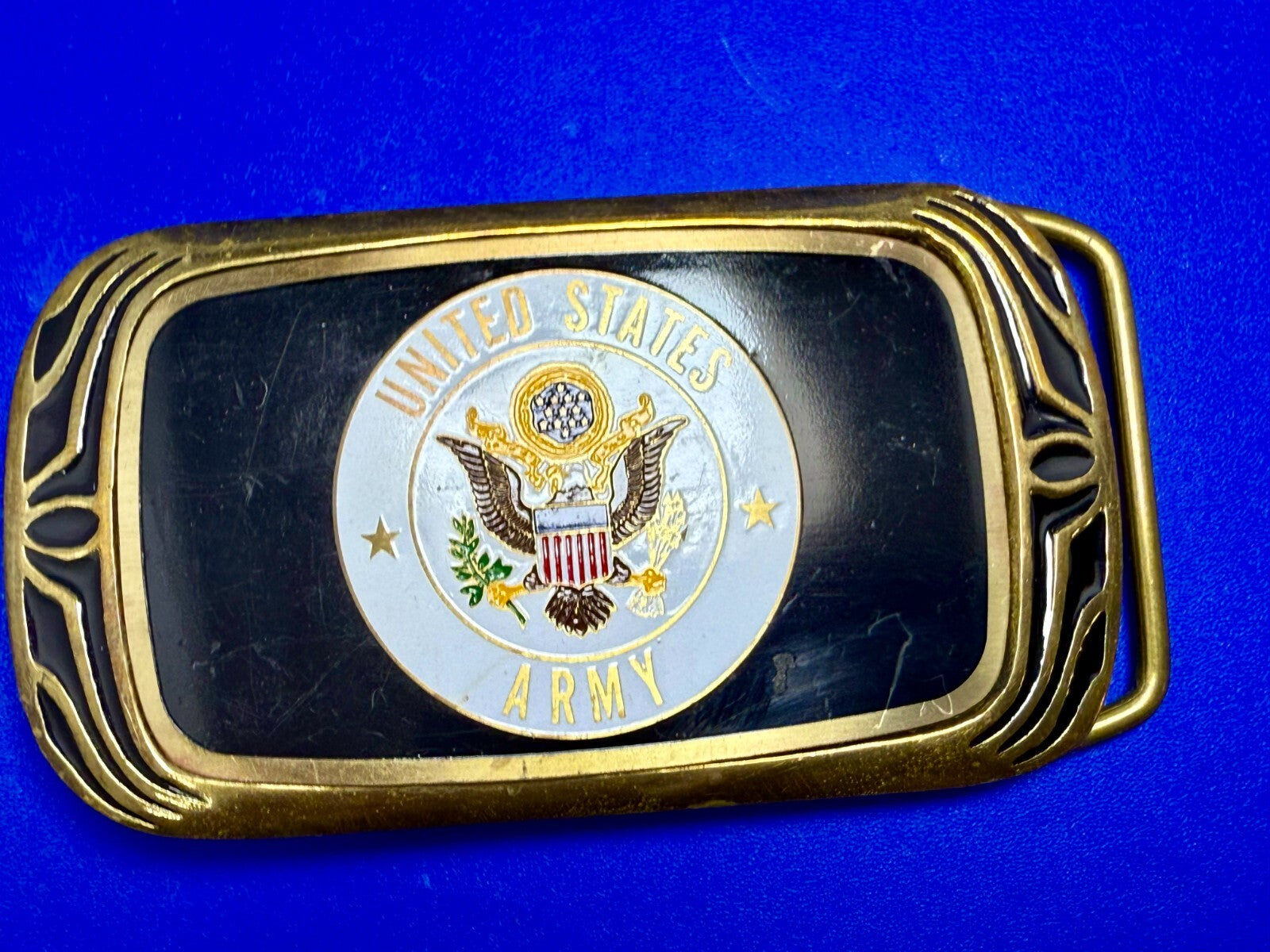 United States Army Military Eagle Seal Vintage 1988 NAP Solid Brass Belt Buckle