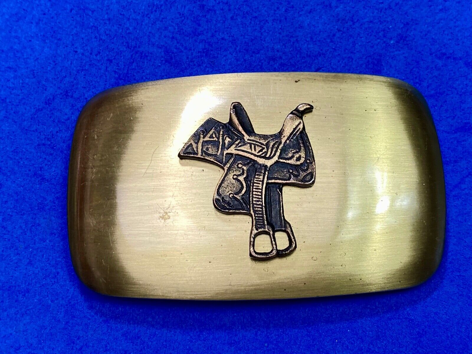 Vintage Chambers Signed Horse Saddle Western Belt Buckle 