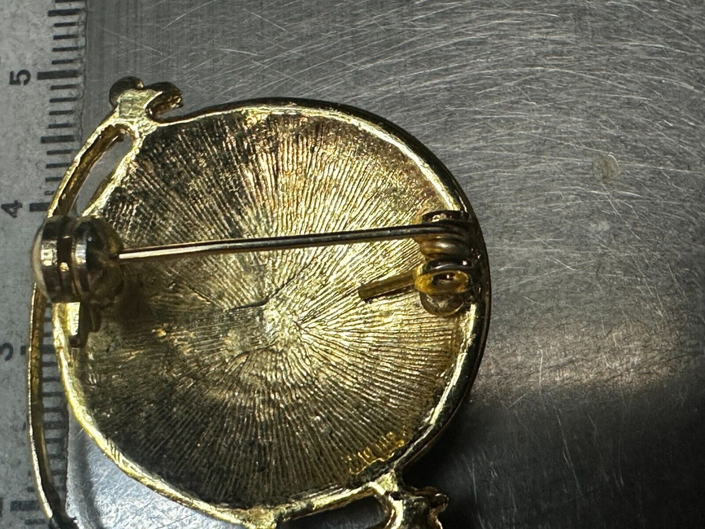 Two Sisters - Globe Covered with Rhinestone's Vintage Gold Tone Brooch Pin