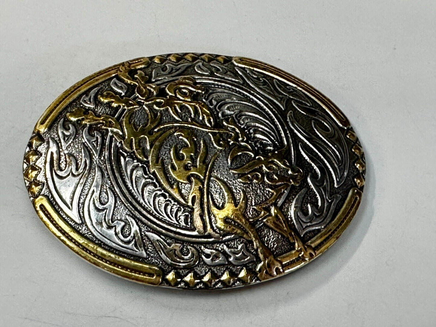 Abstract Rodeo Bull Cow Steer Ornate Two Tone Western Belt Buckle by Crumrine
