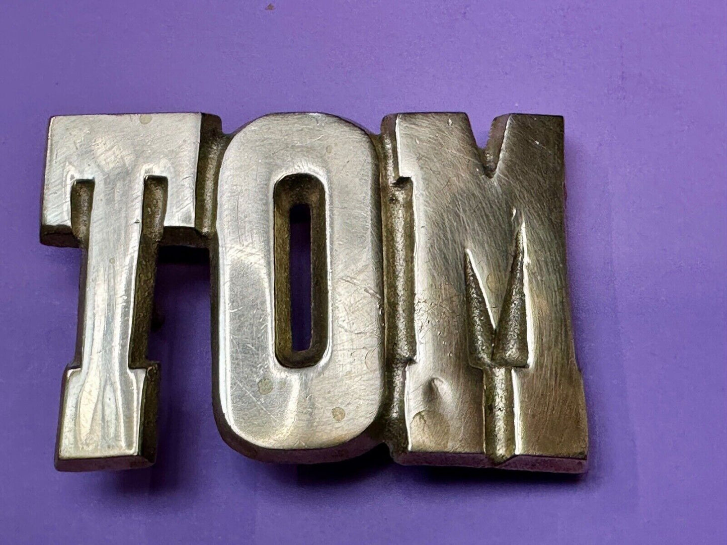 TOM Custom Name in cutout block letters solid brass belt buckle - Taiwan ROC