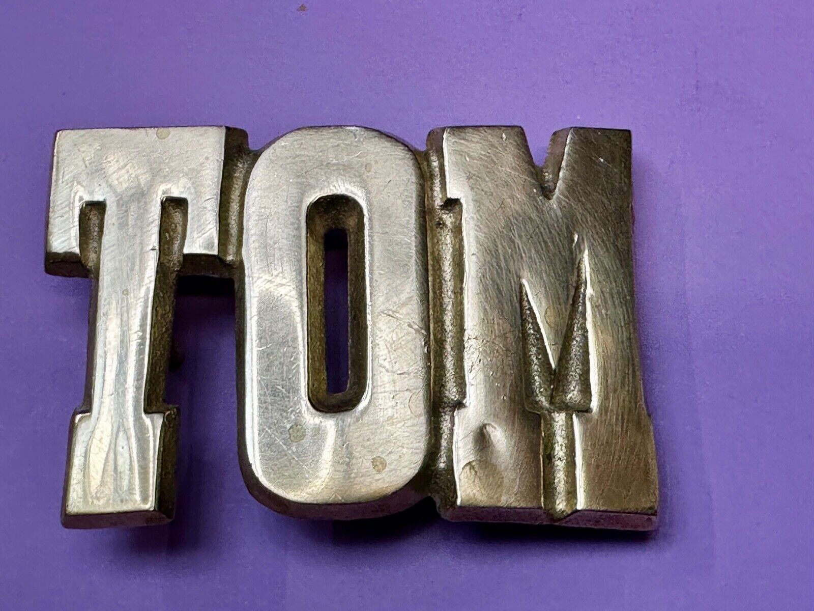 TOM Custom Name in cutout block letters solid brass belt buckle - Taiwan ROC