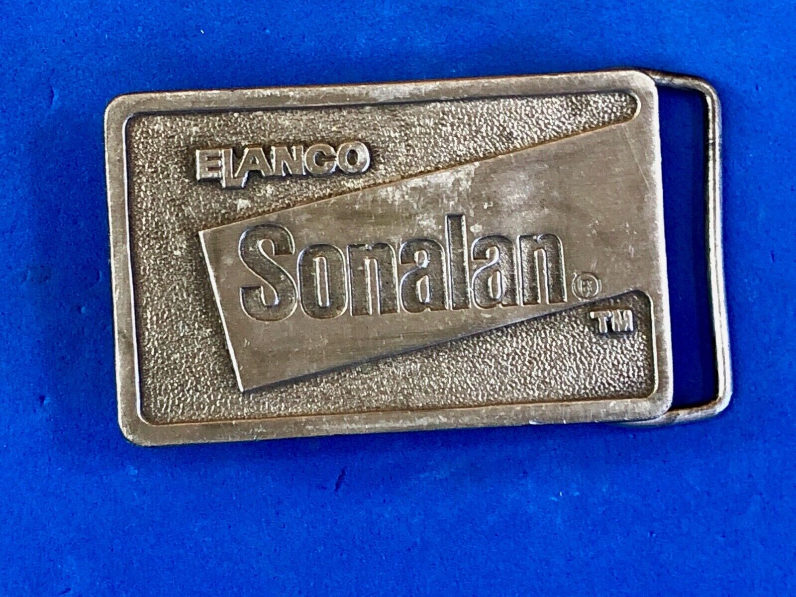 vintage Elanco Sonalan belt buckle - in appreciation for your support farmers 
