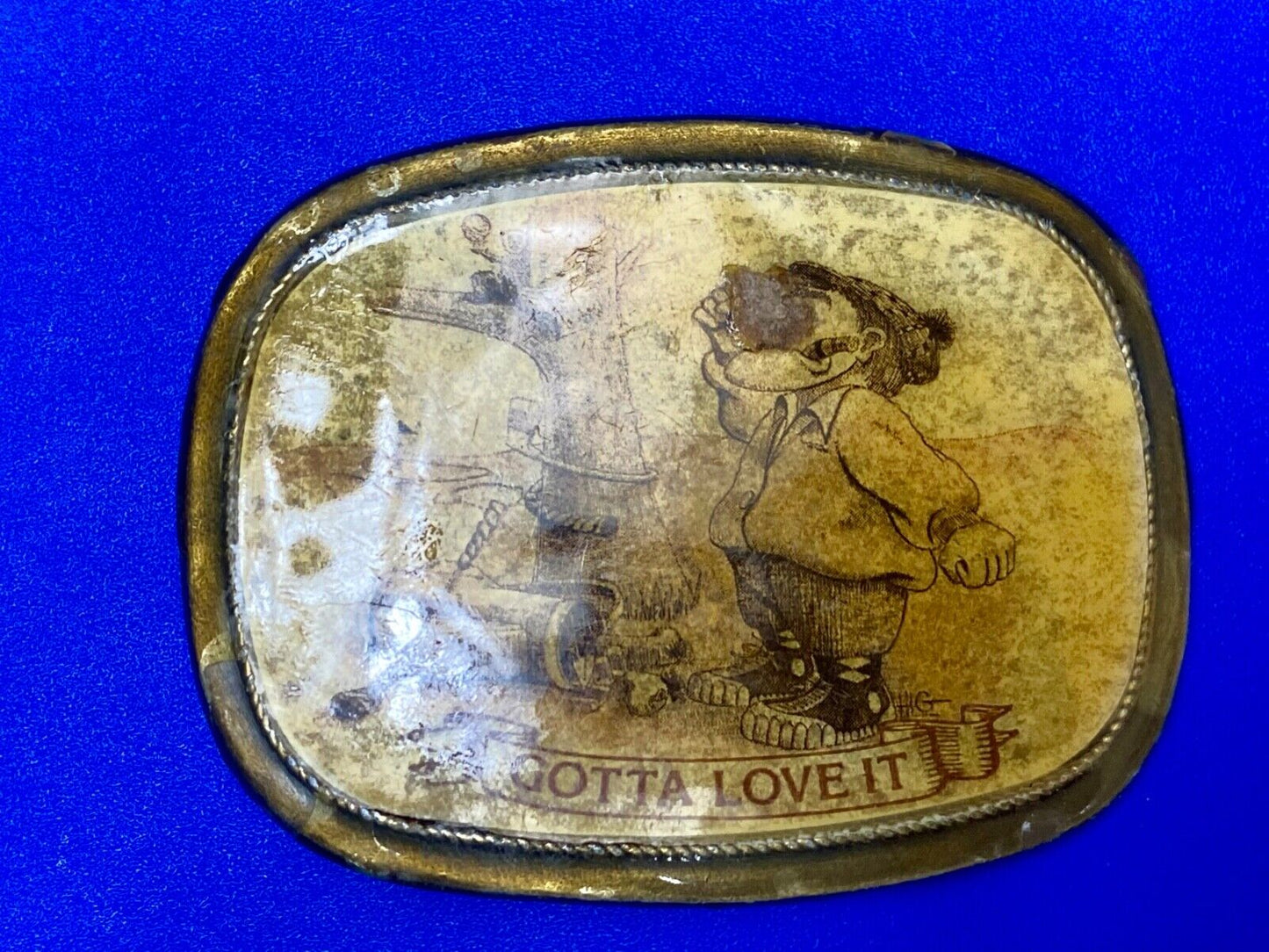 Vintage 1980's "Gotta Love It' Golf Humor Belt Buckle Brass Enamel Squirrel Club