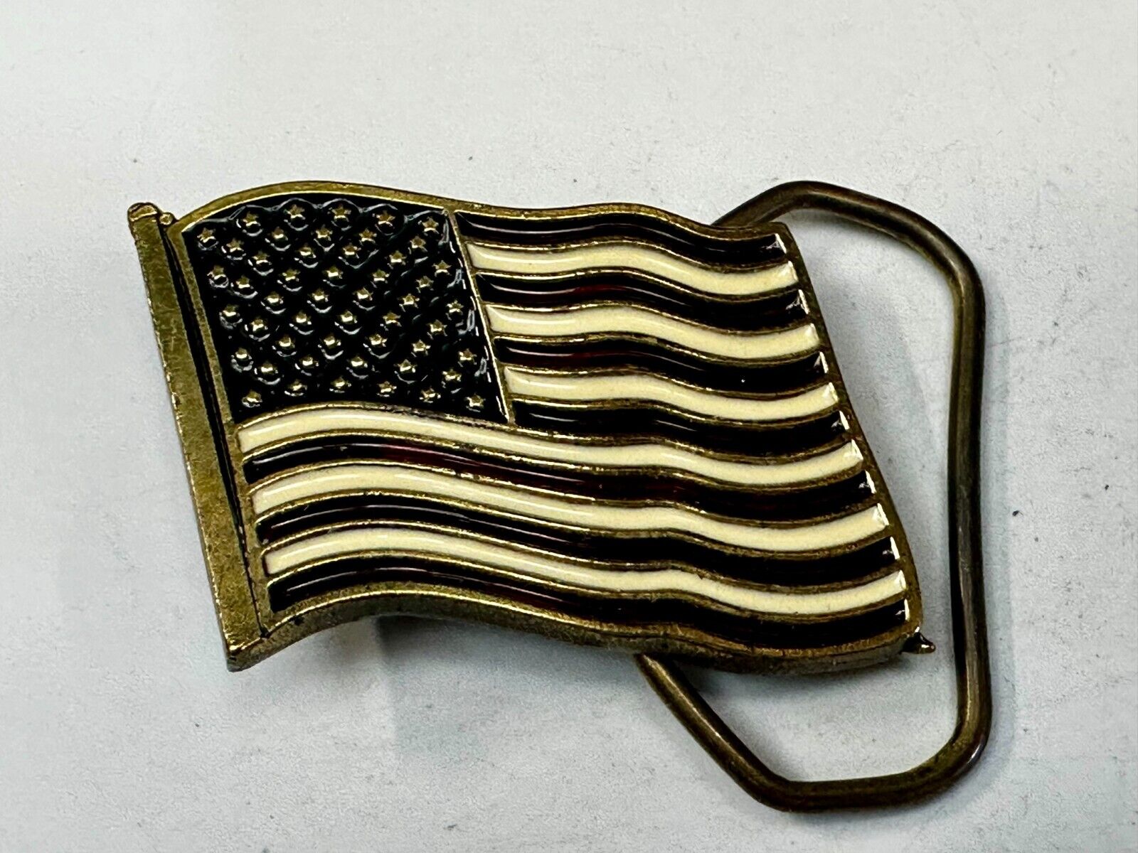 American Flag USA Patriotic Stars Stripe VTG 1981 Small Belt Buckle