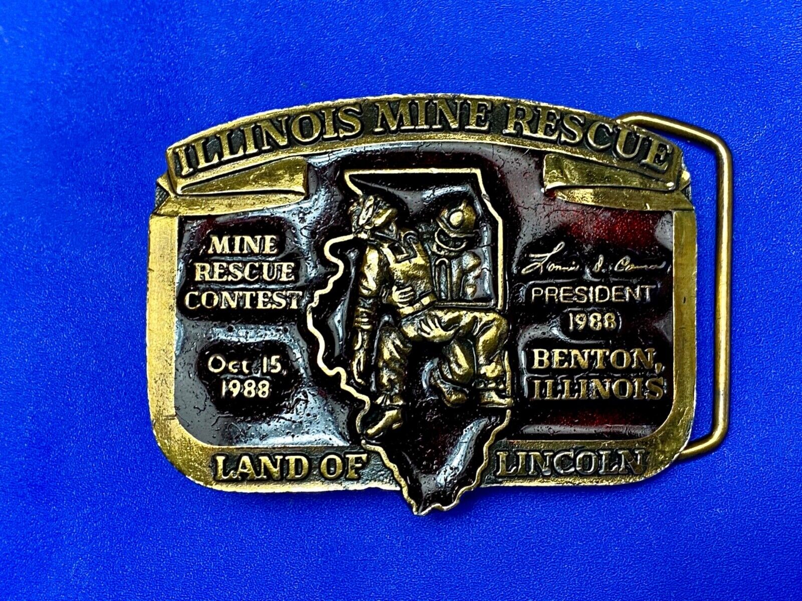 Vintage Illinois Mine Rescue, The land of Lincoln belt buckle  Stonebridge Press