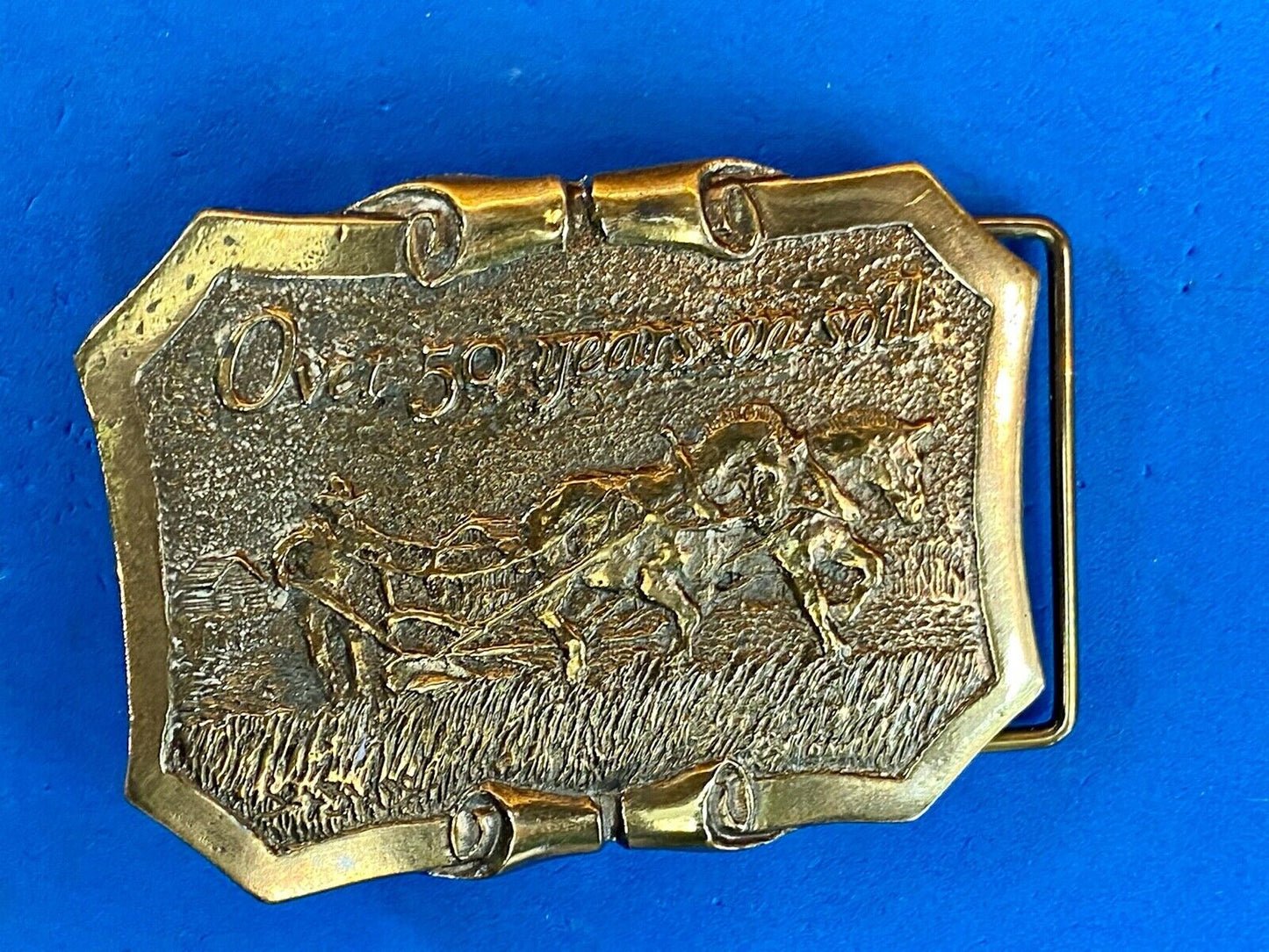 50 Years On Soil - Dahlman Belt Buckle - Field Engineered Farming Equipment 