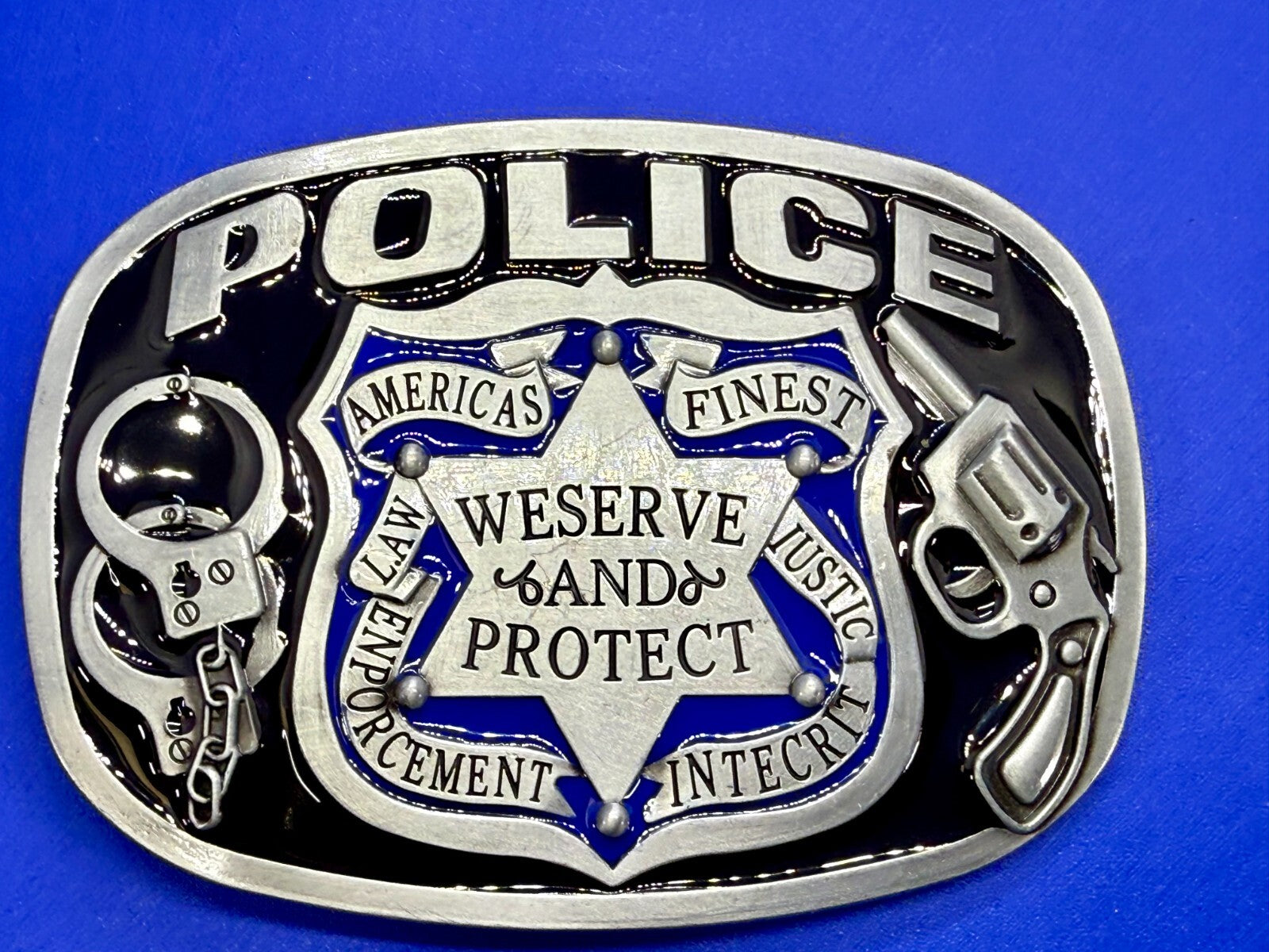 AMERICAS FINEST POLICE We Serve Protect Law Enforcement Commemorate Belt Buckle