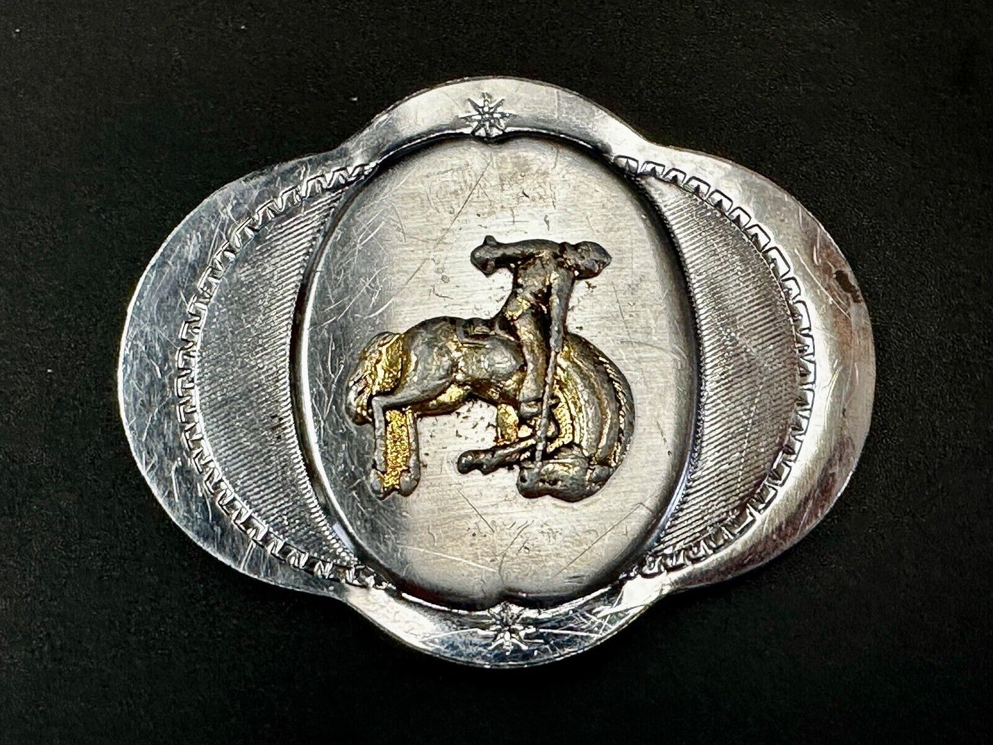 Vintage Cowboy Saddle Bronc western two tone belt buckle