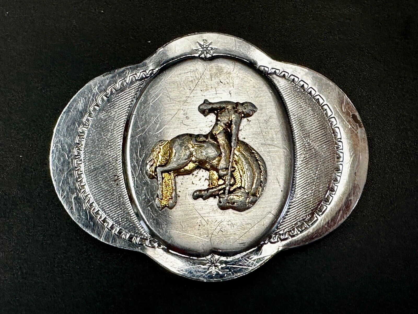 Vintage Cowboy Saddle Bronc western two tone belt buckle