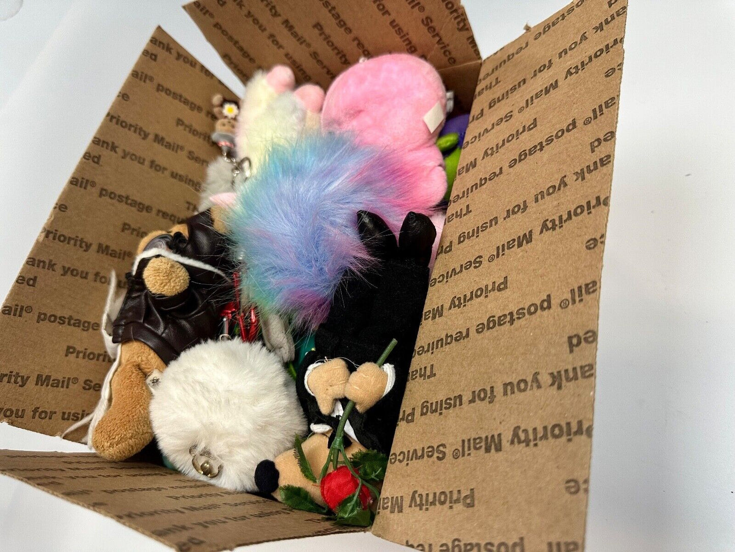 Around 75 plush doll Keychains Resale Bulk Lot, Junk Drawer Grab Bag