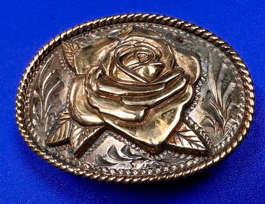 THE ROSE flower - Raised ADM mixed metal western ornate belt buckle