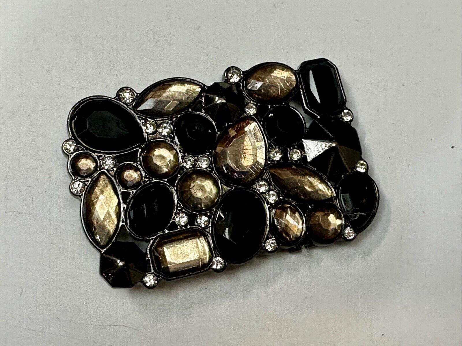 Black & Clear Rhinestone Studded Hippy Retro Vibe Scarf Belt Buckle Clip